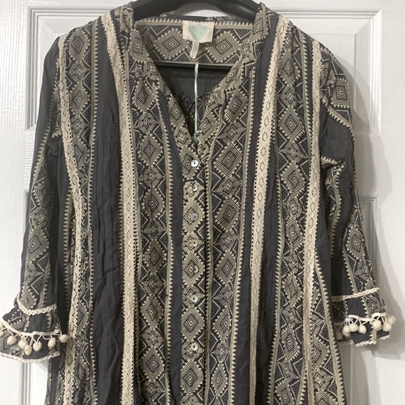 Z&L Ethnic Print Boho Cotton Maxi Dress Medium - Picture 2 of 7